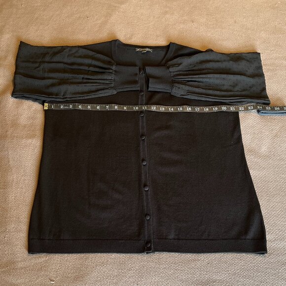 Black Cardigan with Sheer Polka Dot Sleeves - Adrainna Papell - Picture 6 of 9